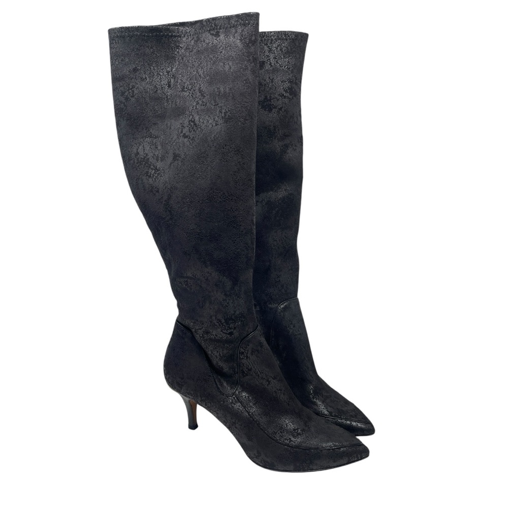 Donald J Pliner Stretch Distressed Suede Tall Boot stiletto heeled Point Toe 7.5
